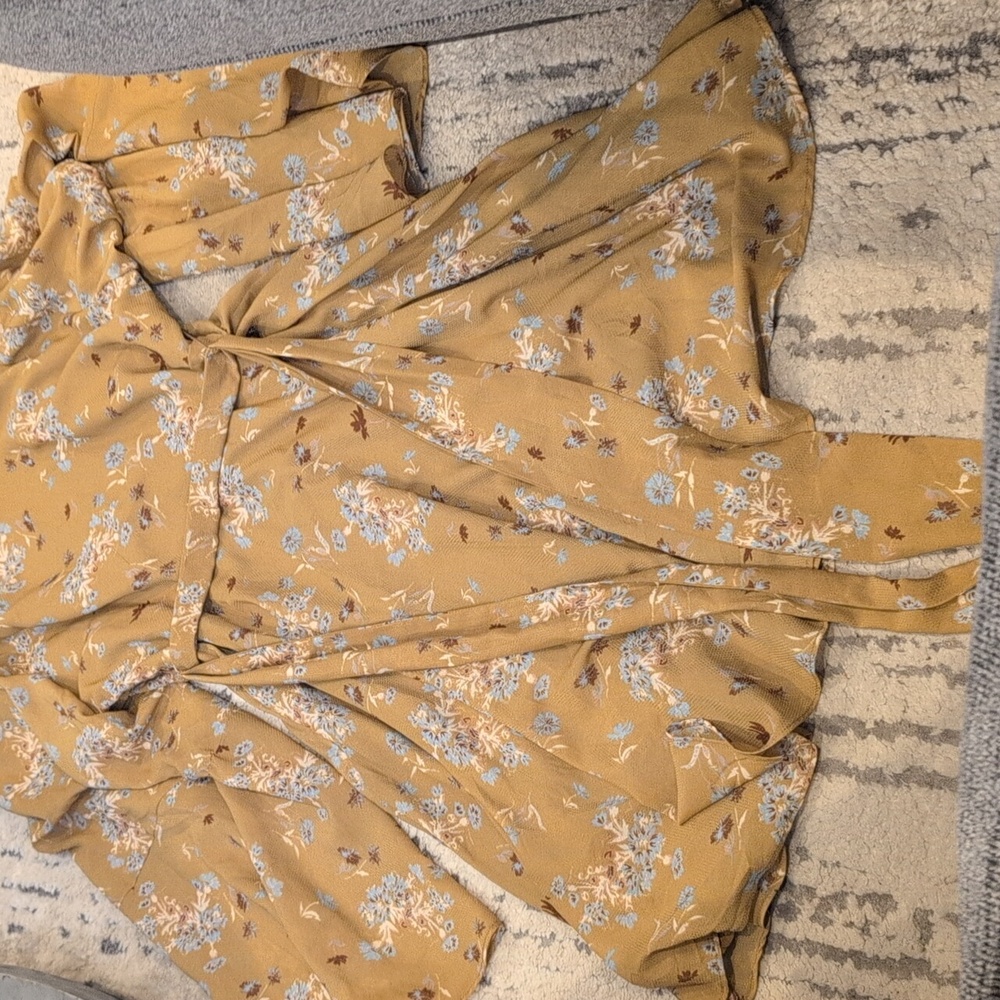 Free People Floral Lilou vneck Bell Sleeve Mini Wrap Dress - Picture 9 of 10